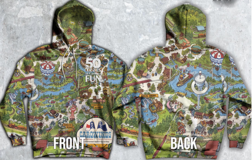 Carowinds Park Map Hooded Sweatshirt FUN MERCHANDISE ONLINE SHOP