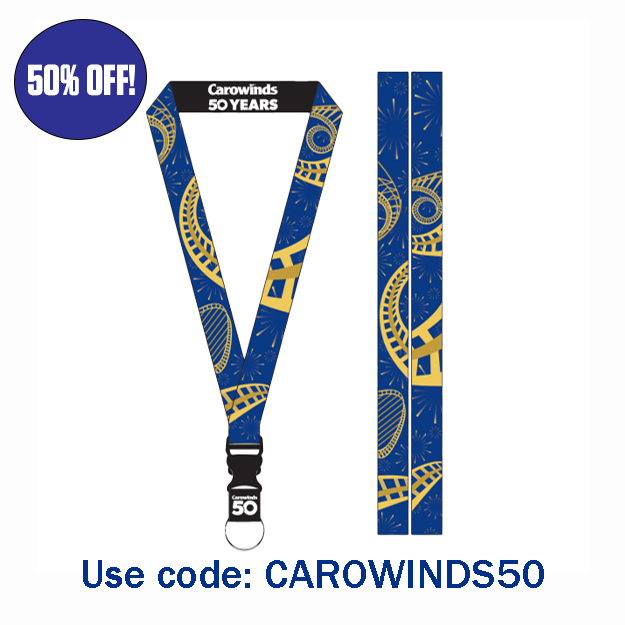 Carowinds 50th Anniversary Blue/Yellow Fireworks Lanyard
