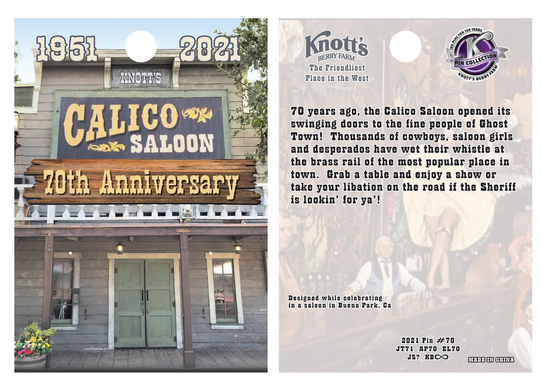 Knott's Berry Farm Calico Saloon 70th Anniversary Collectible Pin